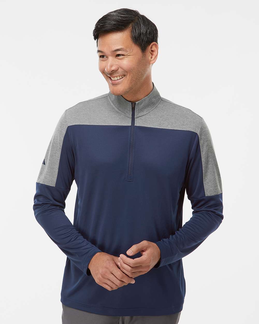 Men's Ultimate365 Lightweight Colorblocked Quarter-Zip Pullover - Collegiate Navy/ Grey Three Melange