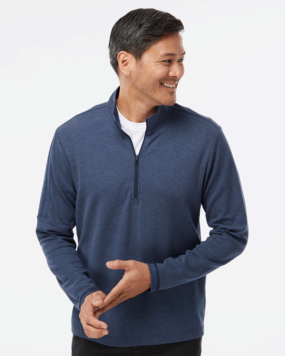 Men's 3-Stripes Quarter-Zip Sweater Pullover - Collegiate Navy Melange