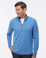 Men's 3-Stripes Quarter-Zip Sweater Pullover - Focus Blue Melange