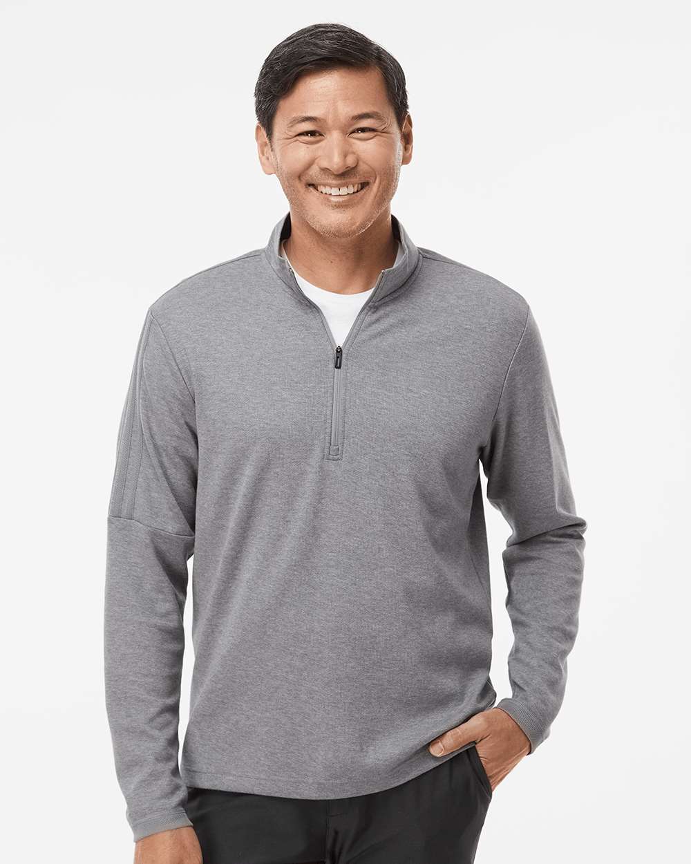 Men's 3-Stripes Quarter-Zip Sweater Pullover - Grey Three Melange