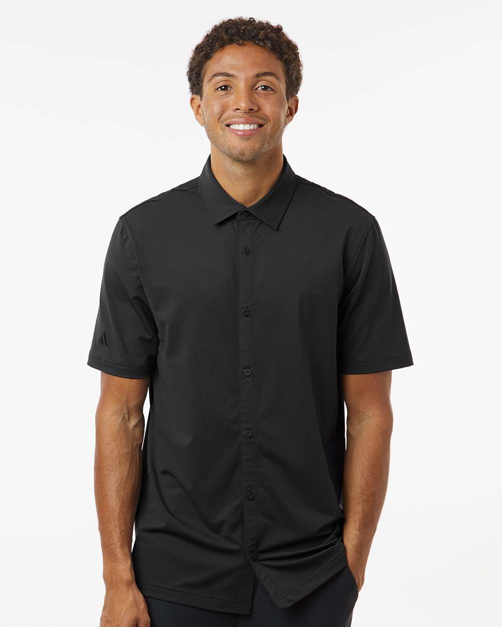 Men's Full Button Down Short Sleeve Shirt - Black
