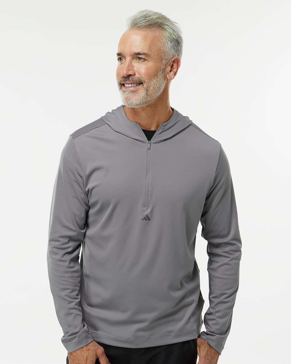 Men's Lightweight Quarter-Zip Hooded Pullover - Grey Three
