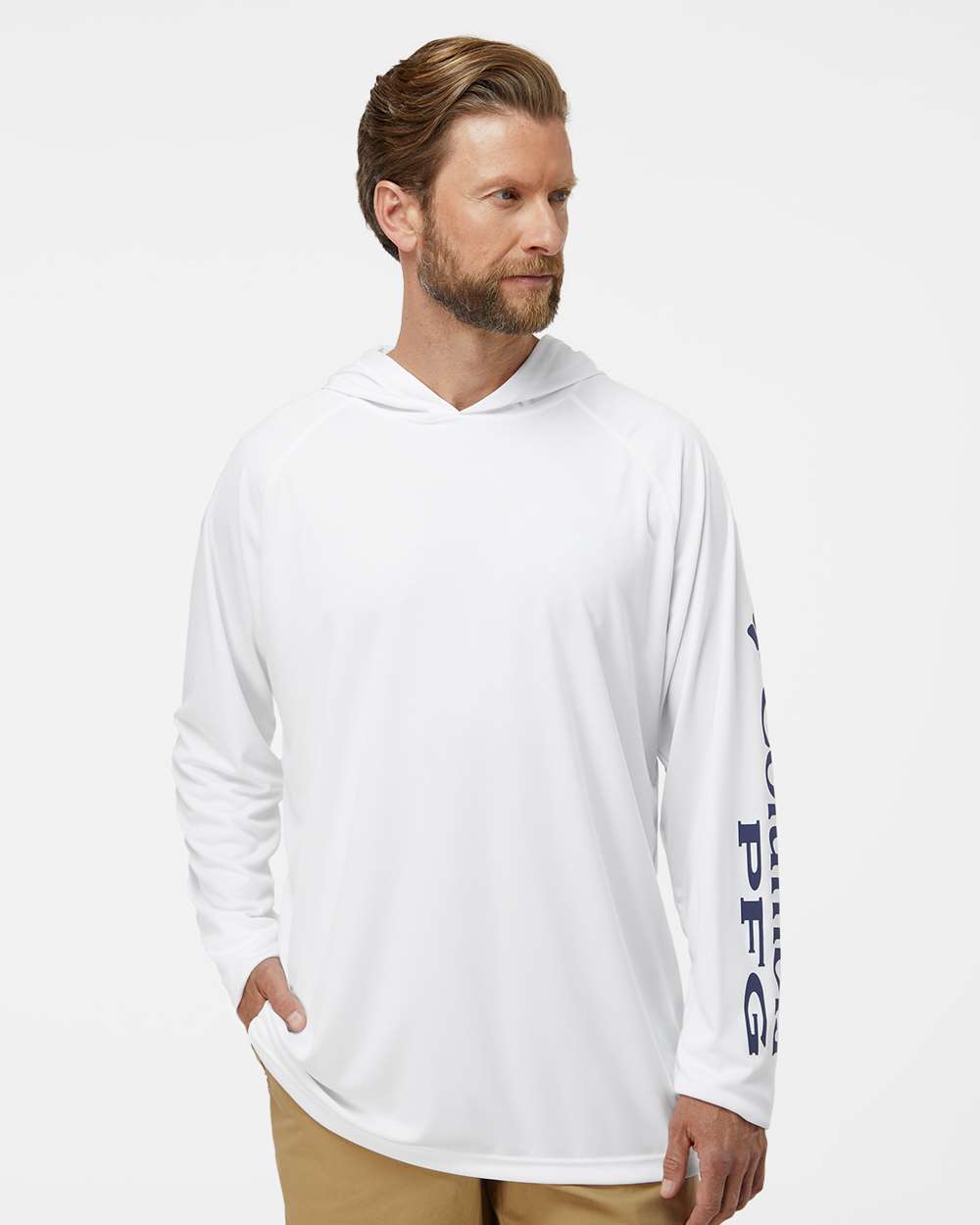 Men's PFG Terminal Tackle Hooded Long Sleeve T-Shirt - White/ Nightshade