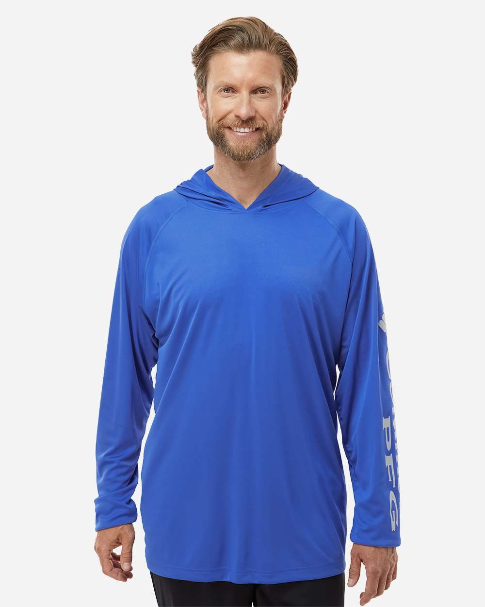 Men's PFG Terminal Tackle Hooded Long Sleeve T-Shirt - Vivid Blue/ Cool Grey