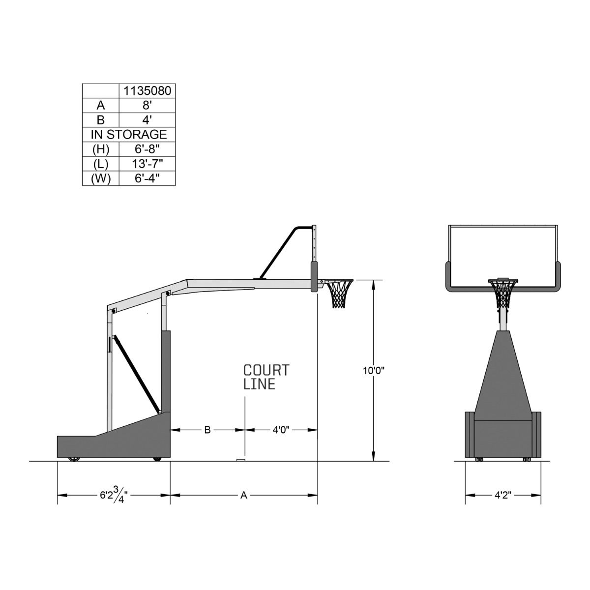 Porter 1135 Portable BB Backstop; Man; 8' Ext; Pads; Frame