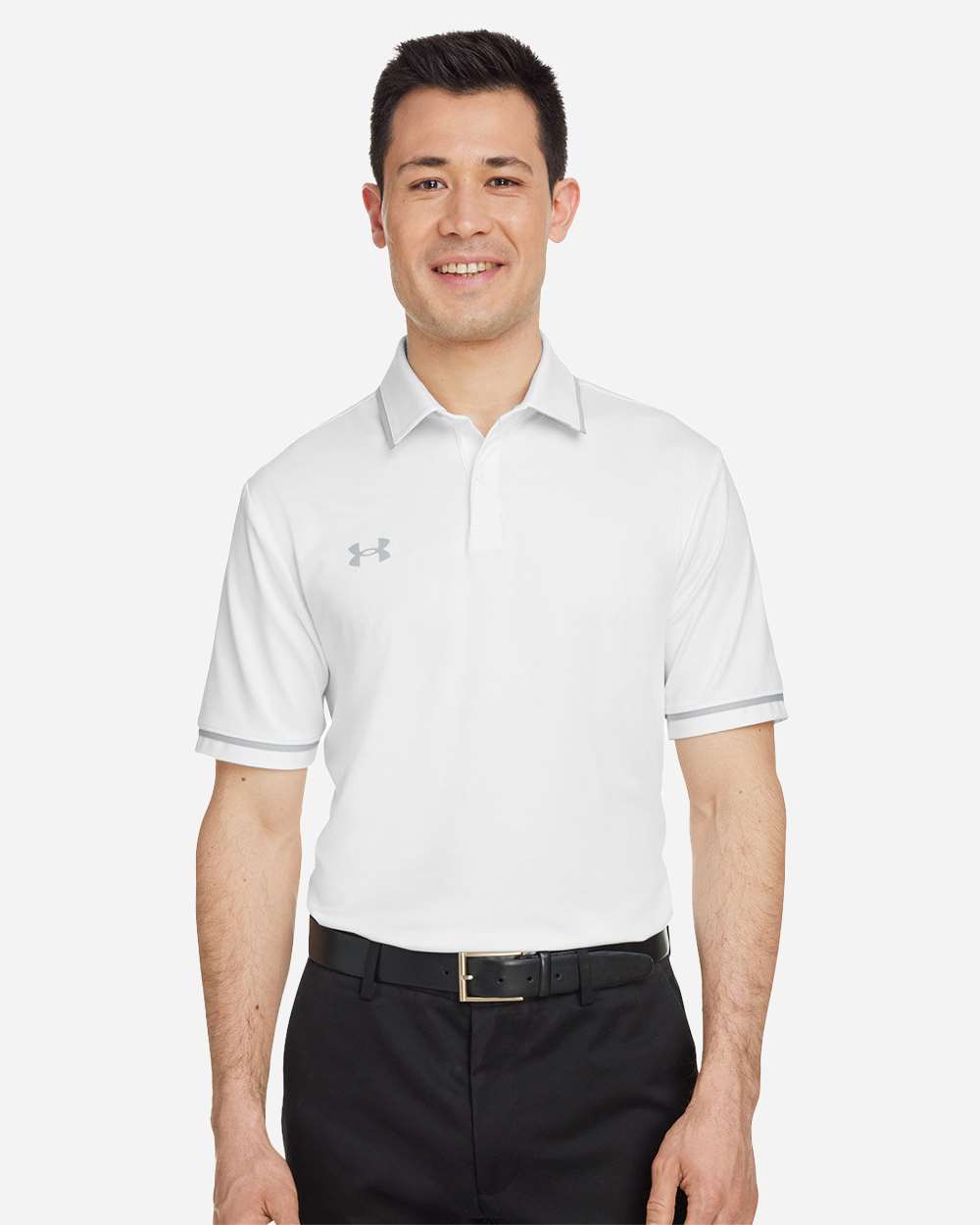 Men's Tipped Teams Performance Polo - White/ Mod Grey