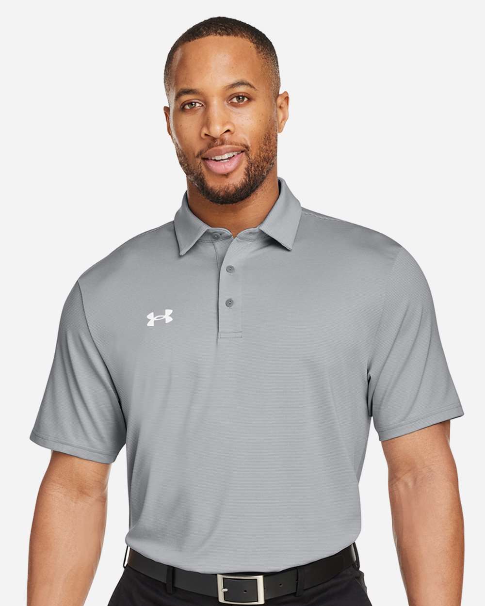 Men's Destin Drive "UA Playoff Team Stripe" Performance Polo - Mod Grey/ White