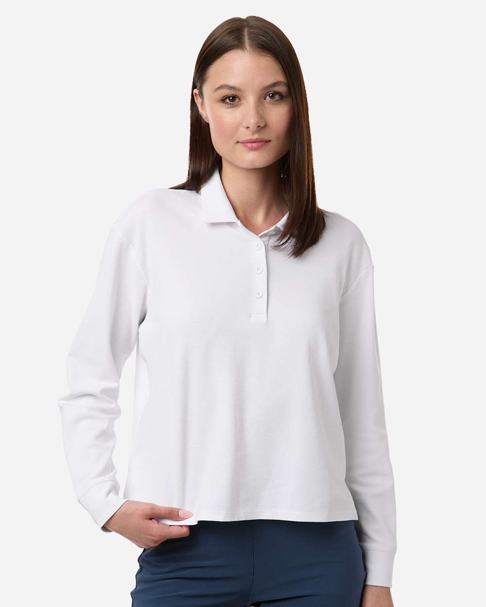 Women's Beyond Long Sleeve Loose Polo - White