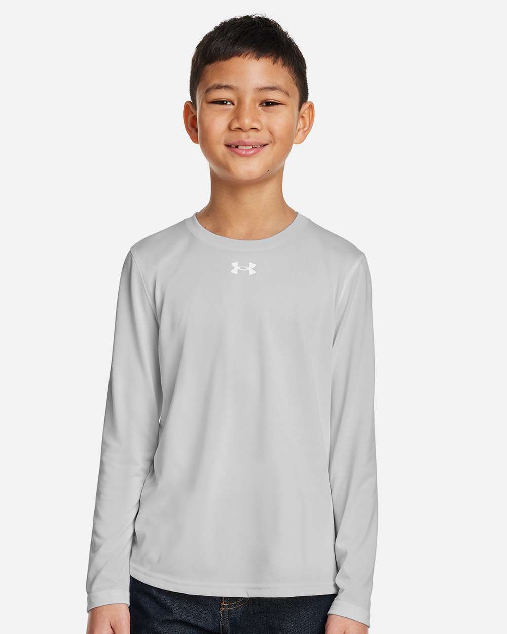 Youth Tech Team Long Sleeve T-Shirt - Mod Grey Light Heather/ White
