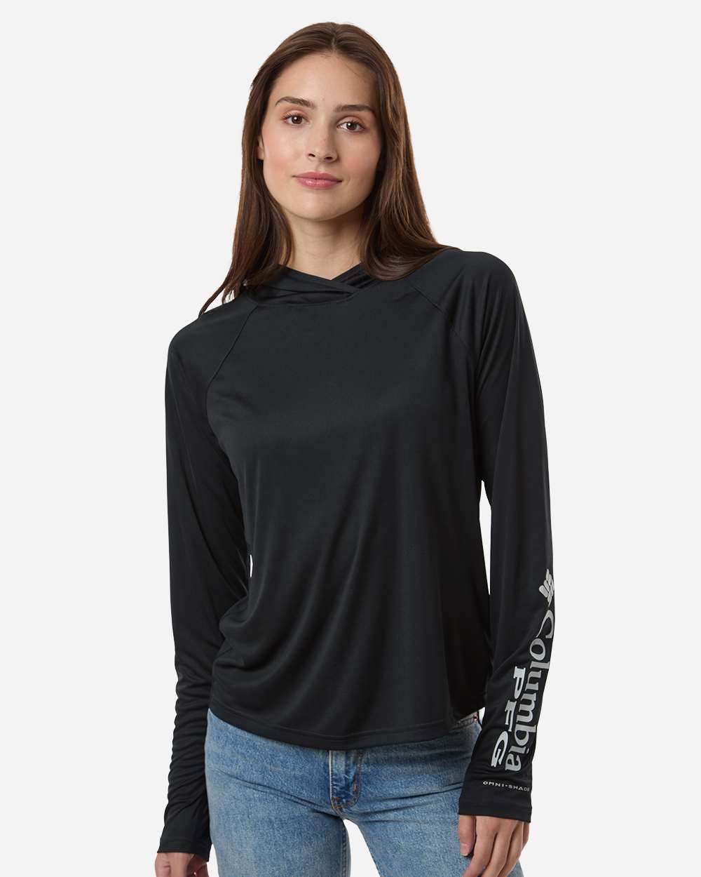 Women's PFG Tidal Tee Hooded Long Sleeve - Black/ Cool Grey