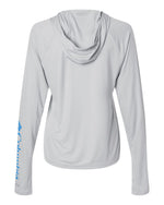 Women's PFG Tidal Tee Hooded Long Sleeve - Cool Grey/ Vivid Blue