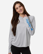 Women's PFG Tidal Tee Hooded Long Sleeve - Cool Grey/ Vivid Blue