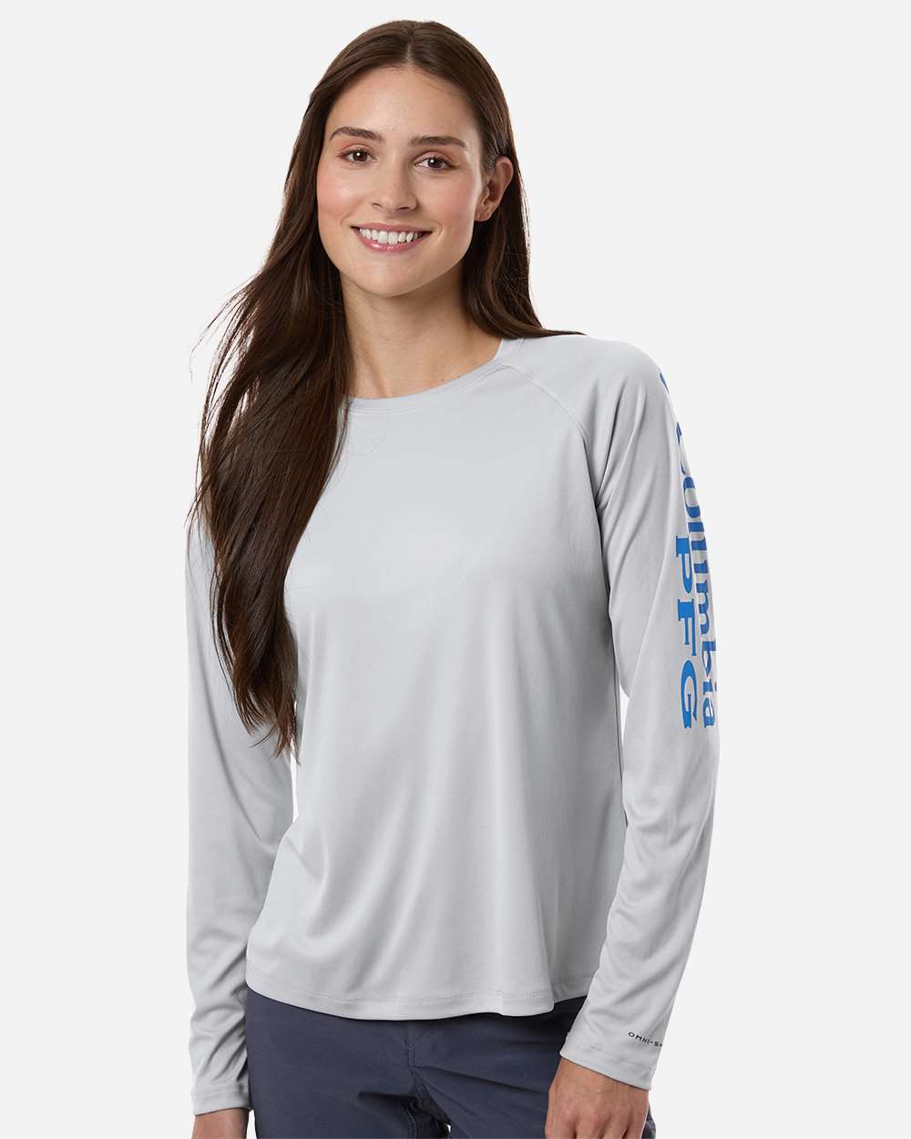 Women's PFG Tidal Tee II Long Sleeve - Cool Grey/ Vivid Blue