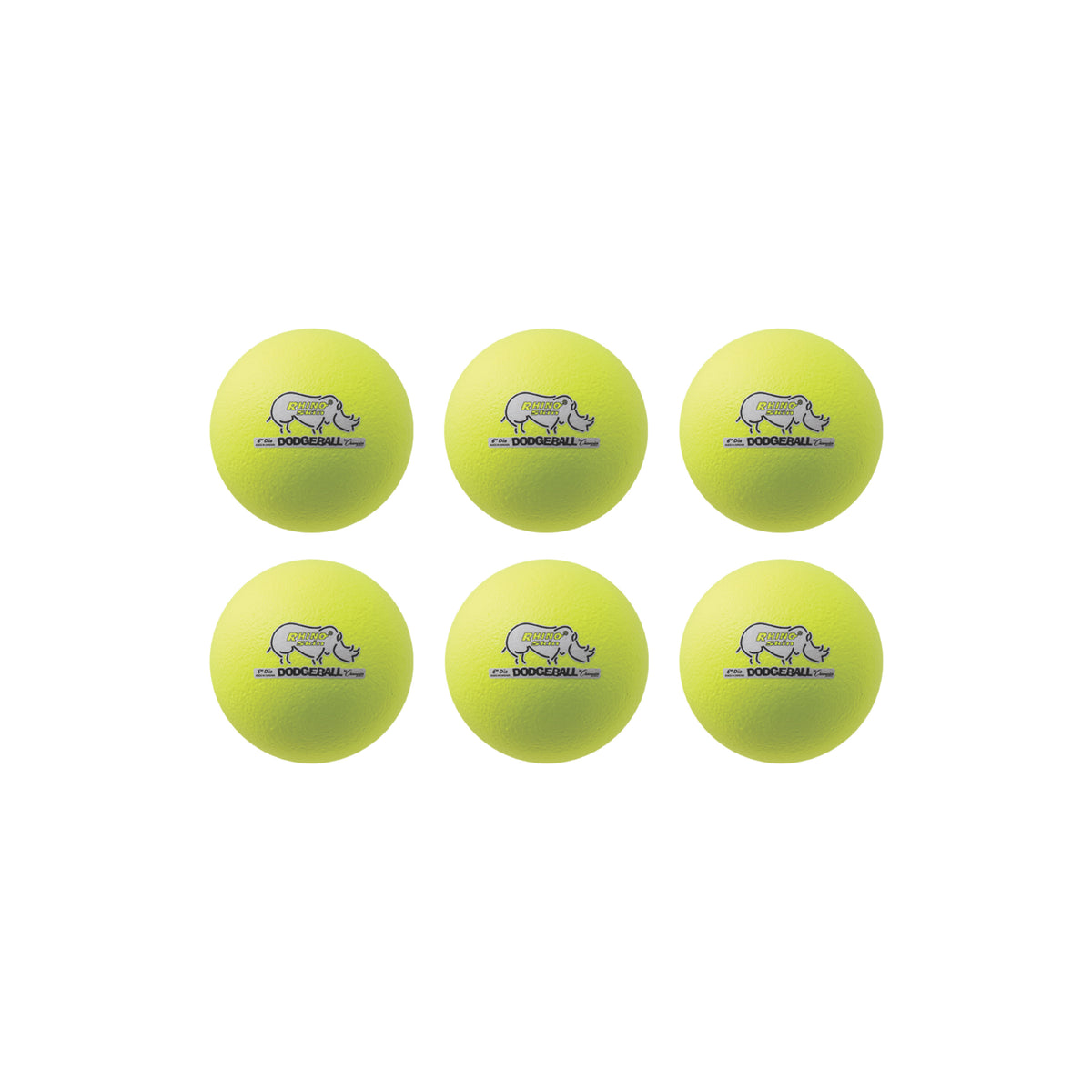 Champion Sports Rhino Skin 6" Low Bounce Dodgeball - Set of 6 - Neon Yellow