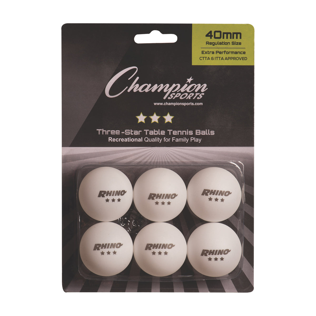 Champion Sports 3-Star Tournament Table Tennis Balls - Pack of 6