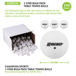 Champion Sports 1-Star Table Tennis Balls - Box of 144