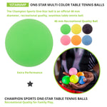 Champion Sports 1-Star Table Tennis Balls - Pack of 6