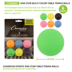 Champion Sports 1-Star Table Tennis Balls - Pack of 6