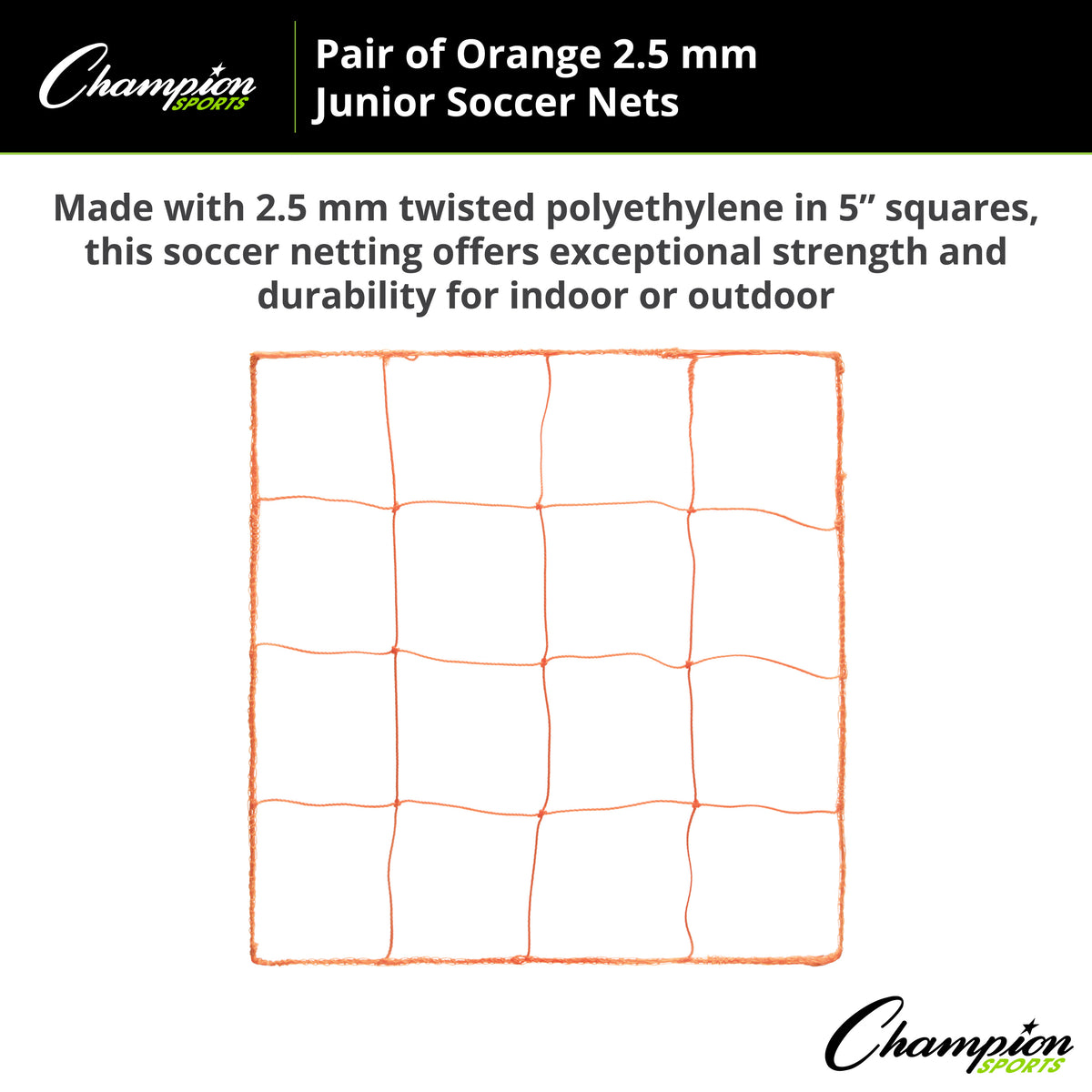 Champion Sports 2.5 mm Beginner Soccer Net, Orange - Pair