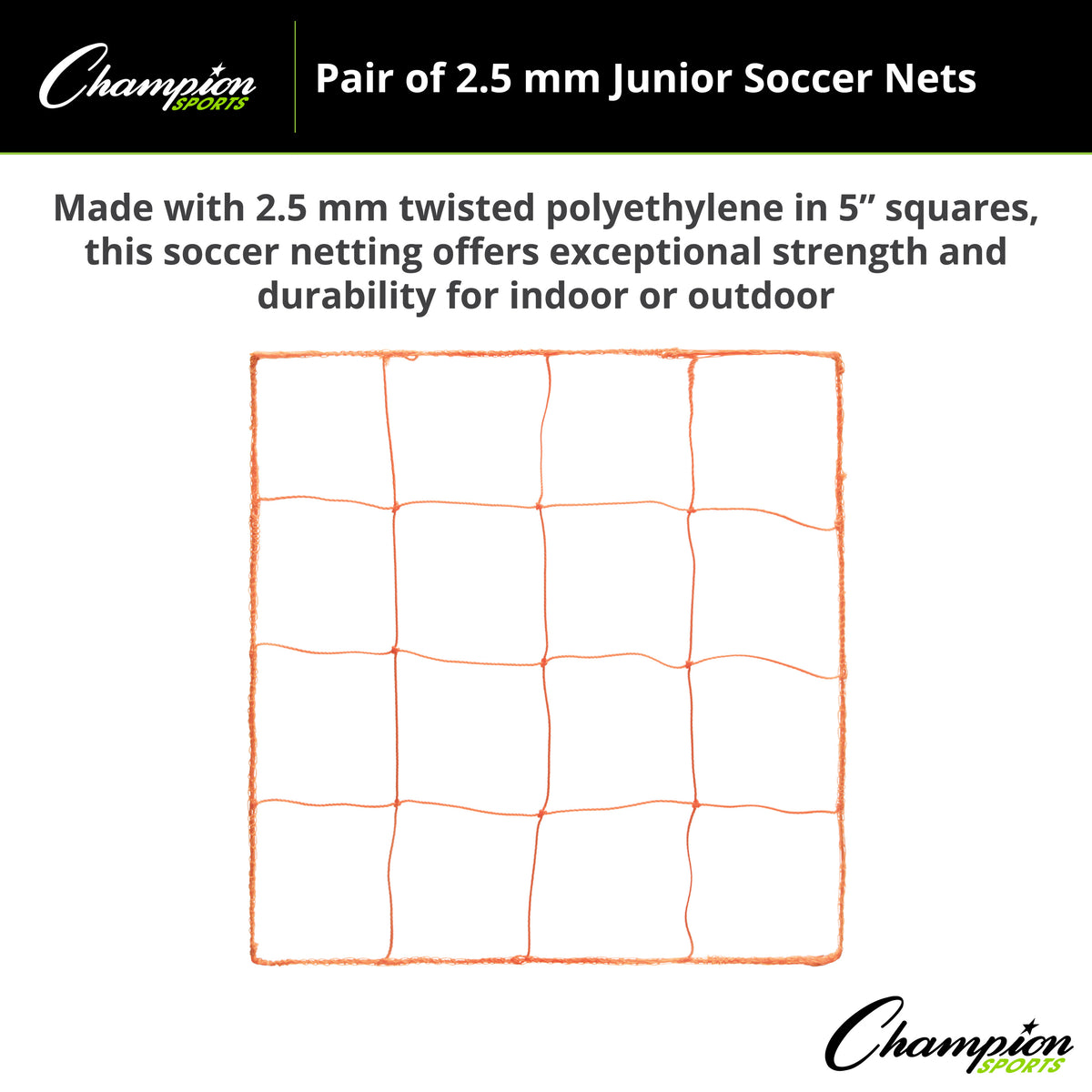 Champion Sports 3.5 mm Official Size Soccer Net - Pair, Orange