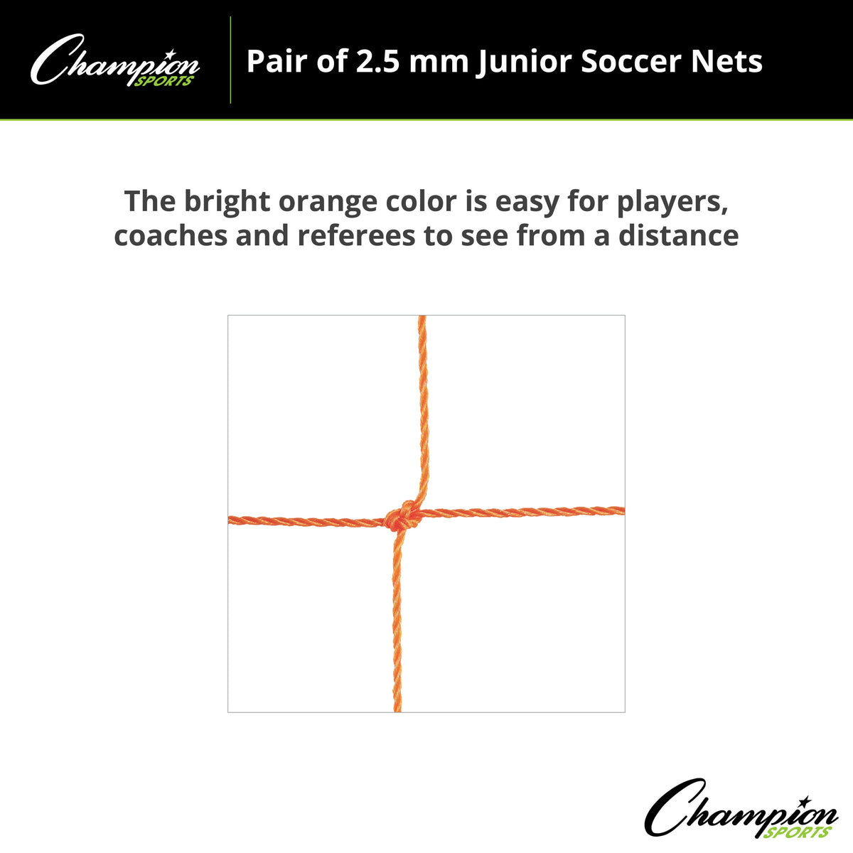 Champion Sports 3.5 mm Official Size Soccer Net - Pair, Orange