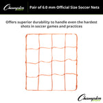 Champion Sports 6.0 mm Official Size Soccer Net, Orange - Pair