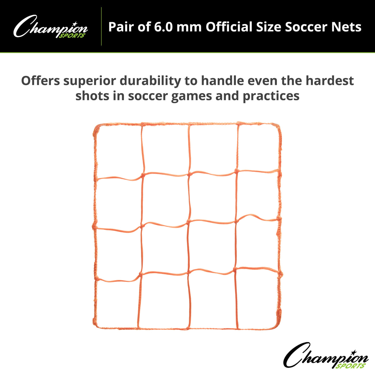 Champion Sports 6.0 mm Official Size Soccer Net, Orange - Pair