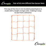 Champion Sports 6.0 mm Official Size Soccer Net, Orange - Pair