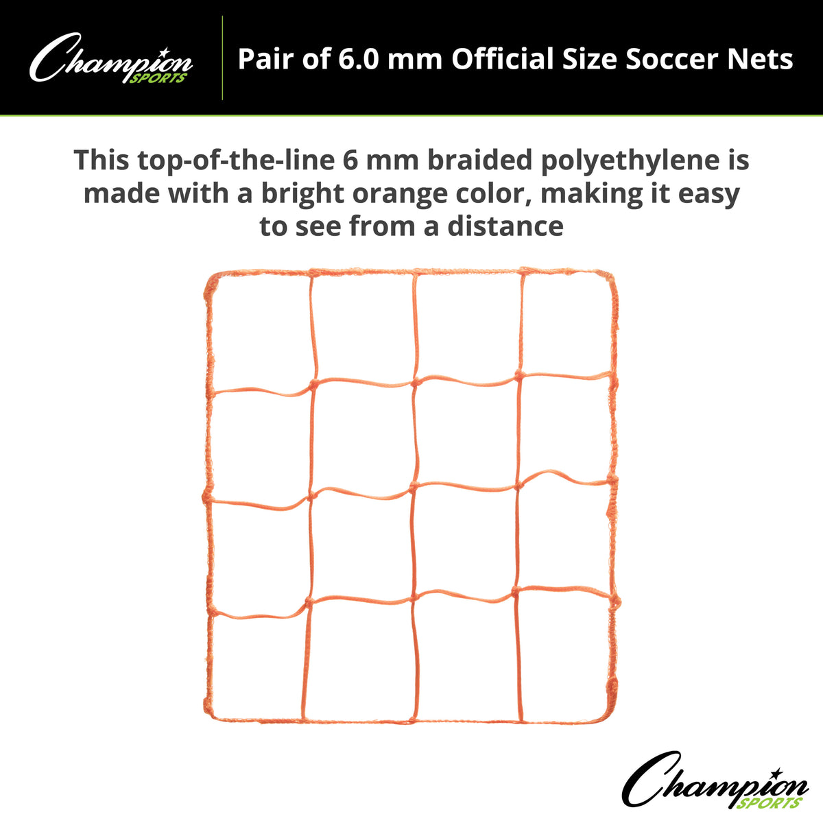 Champion Sports 6.0 mm Official Size Soccer Net, Orange - Pair