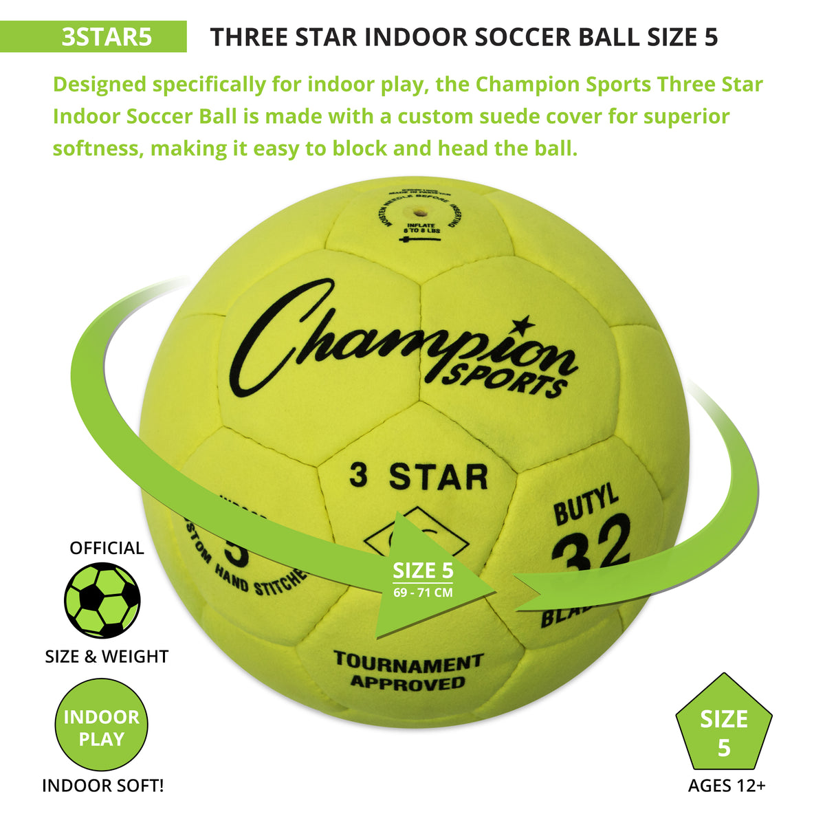 Champion Sports 3 Star Indoor Soccer Ball