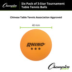 Champion Sports 3-Star Tournament Table Tennis Balls - Pack of 6