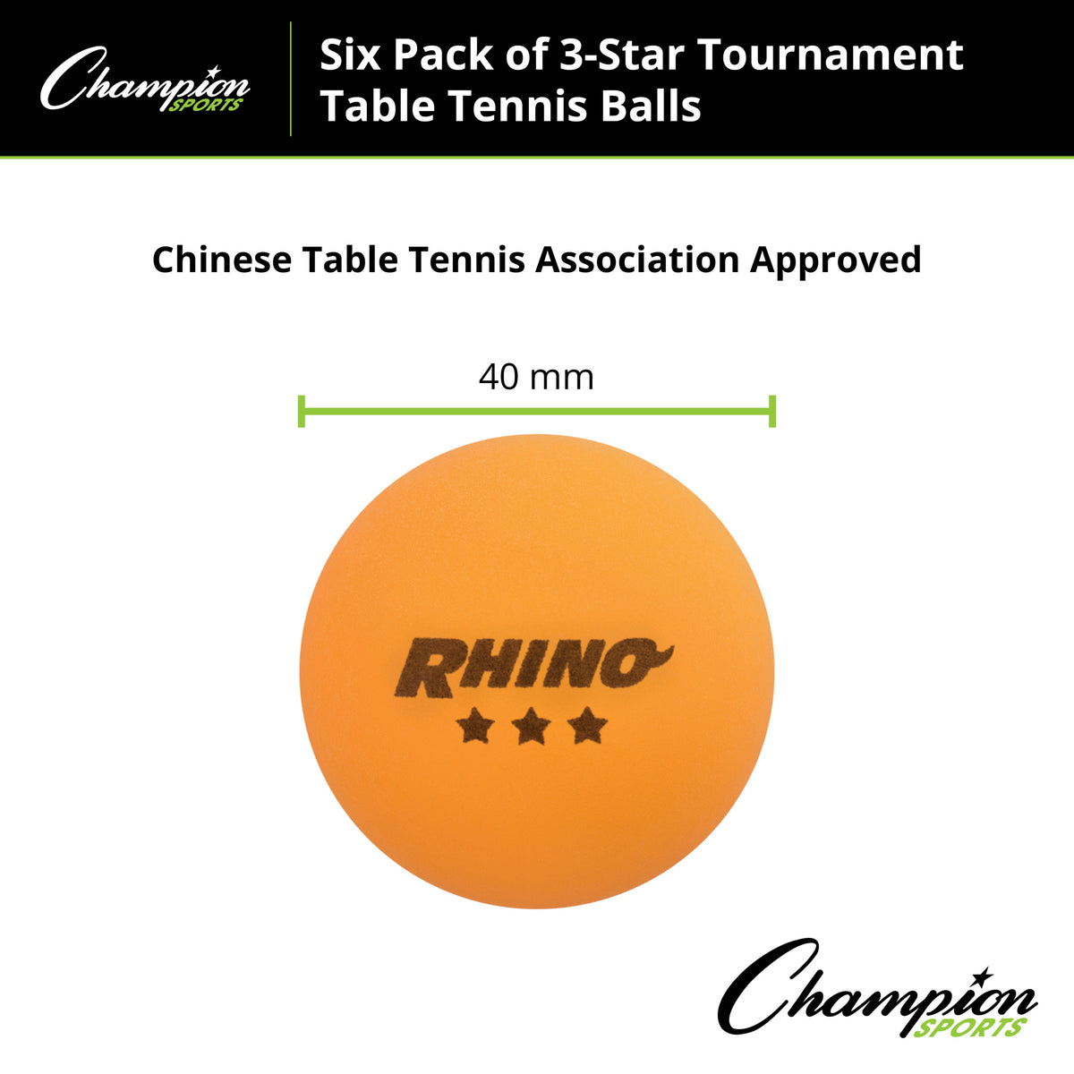 Champion Sports 3-Star Tournament Table Tennis Balls - Pack of 6
