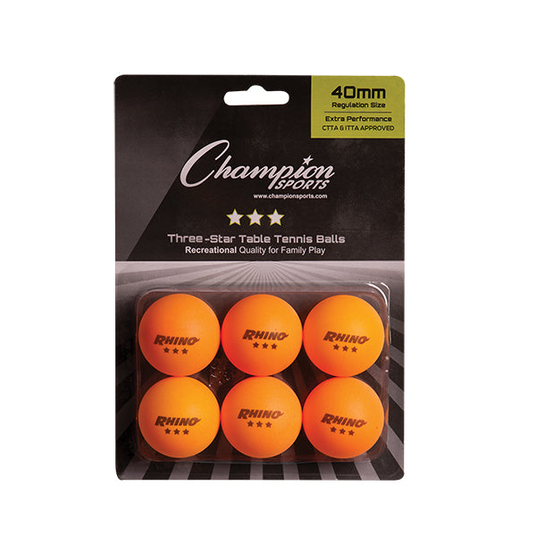 Champion Sports 3-Star Tournament Table Tennis Balls - Pack of 6