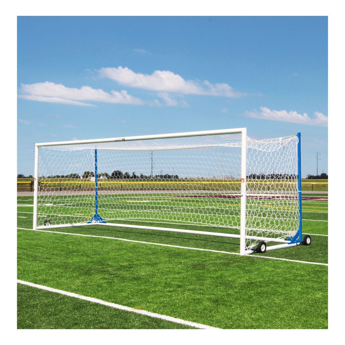 Porter Gill U90 Portable World Cup Soccer Goals; 8' X 24'; White W/Net Posts