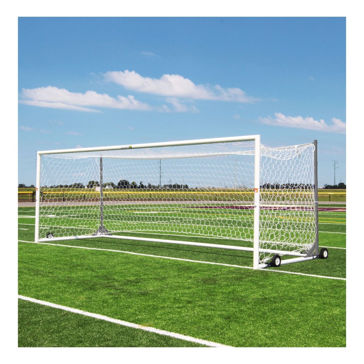 Porter Gill U90 Portable World Cup Soccer Goals; 8' X 24'; White W/Net Posts