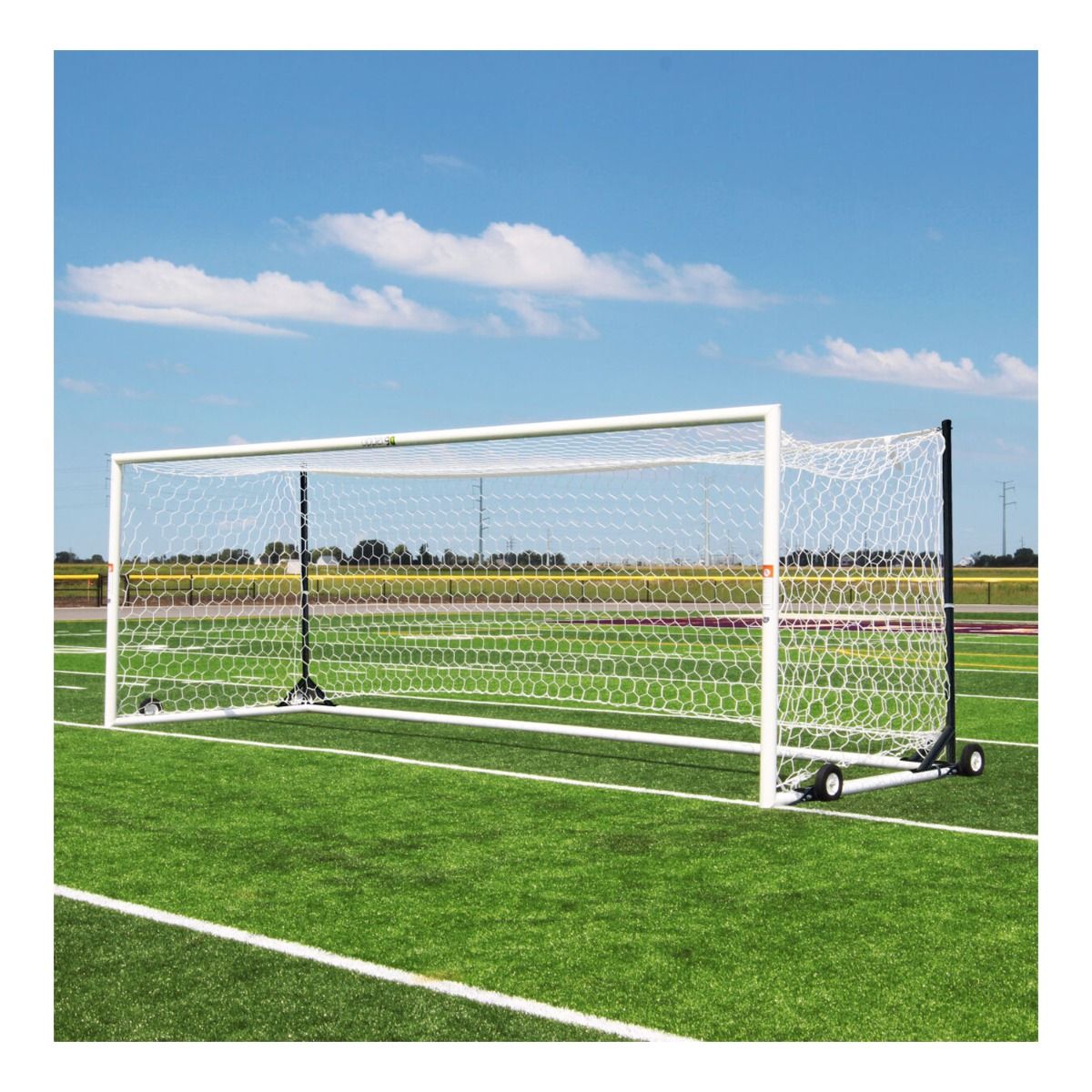 Porter Gill U90 Portable World Cup Soccer Goals; 8' X 24'; White W/Net Posts
