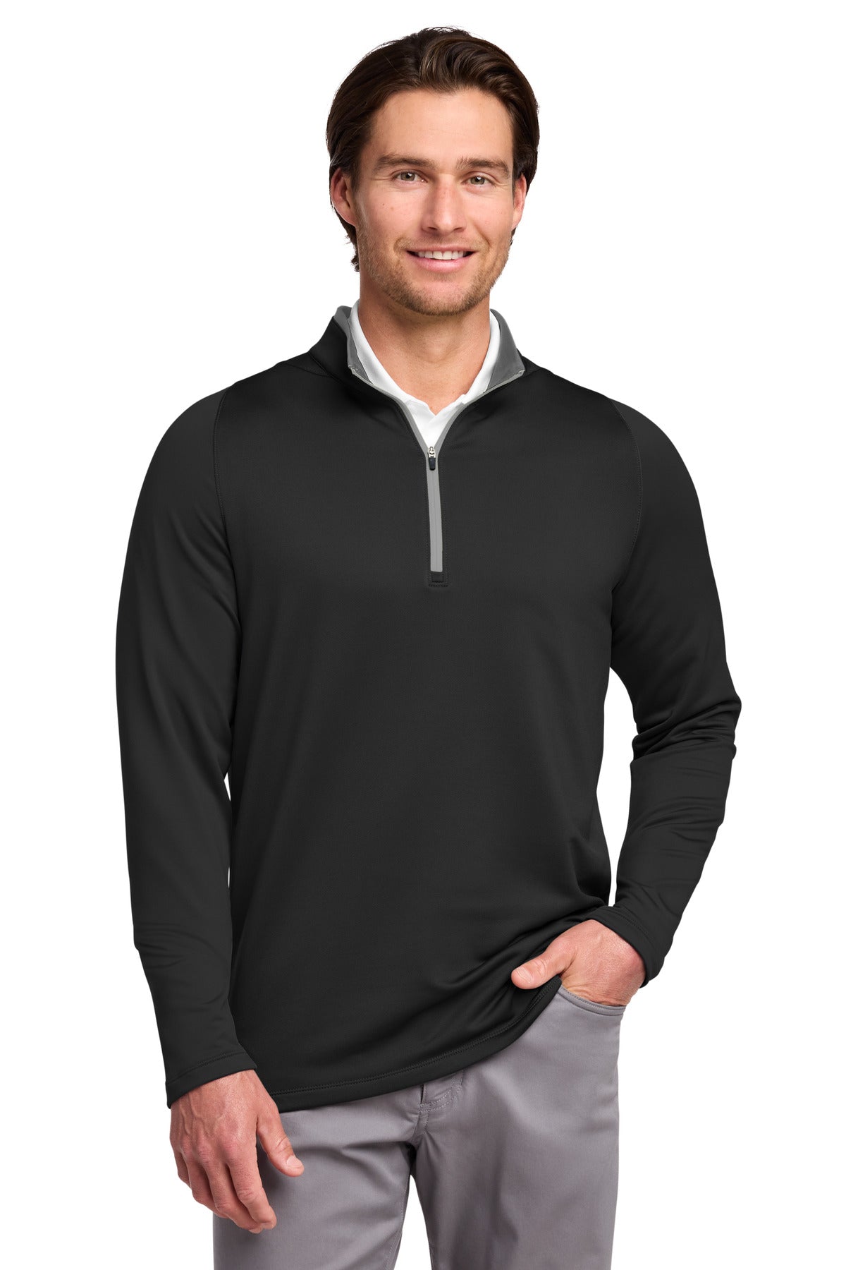 Nike Dri-FIT Stretch 1/2-Zip Cover-Up. - Black/ Dark Grey