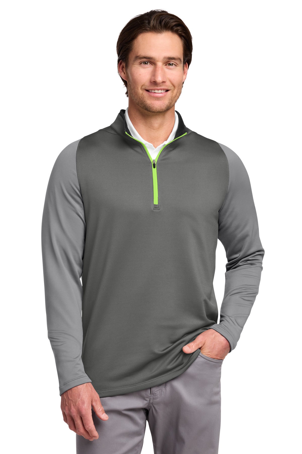 Nike Dri-FIT Stretch 1/2-Zip Cover-Up. - Dark Grey/ Cool Grey/ Volt
