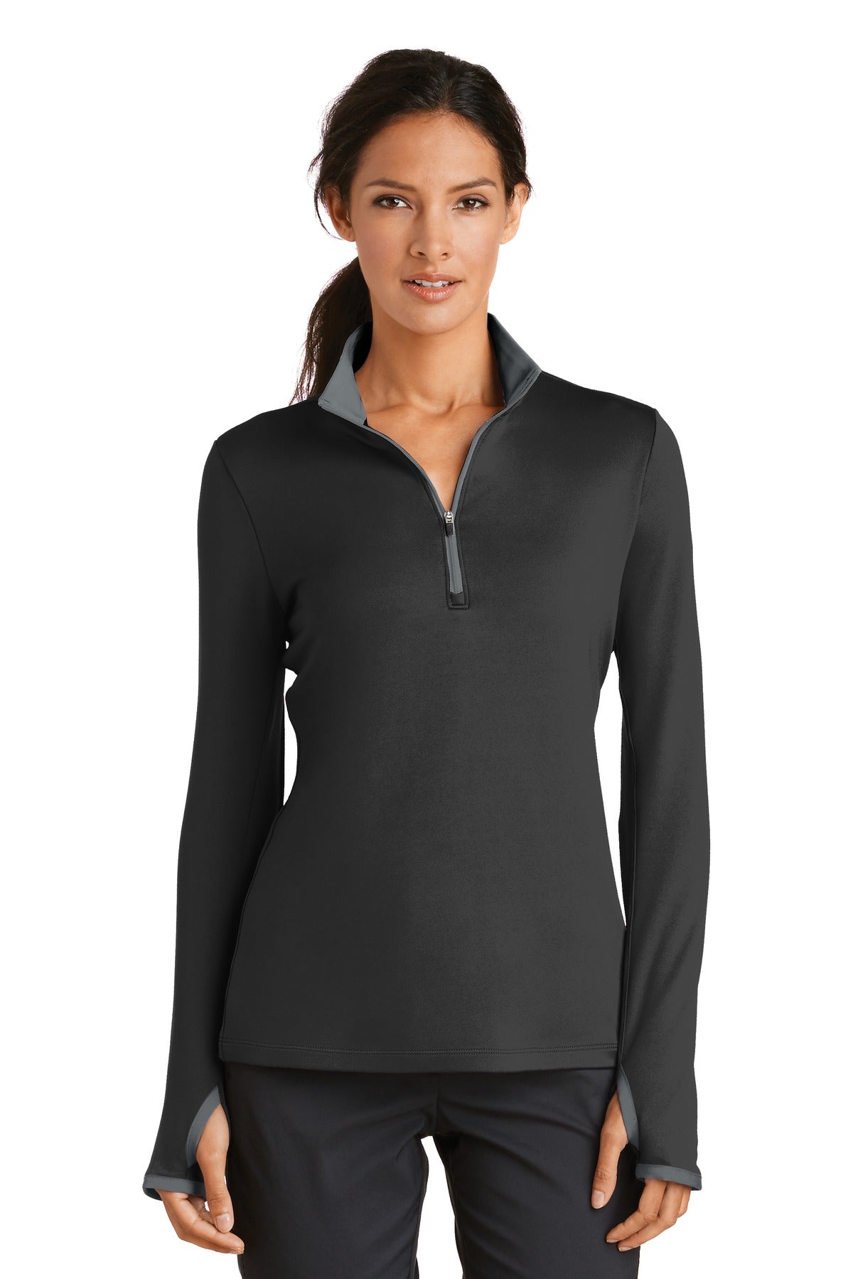 Nike Women's Dri-FIT Stretch 1/2-Zip Cover-Up. - Black/ Dark Grey