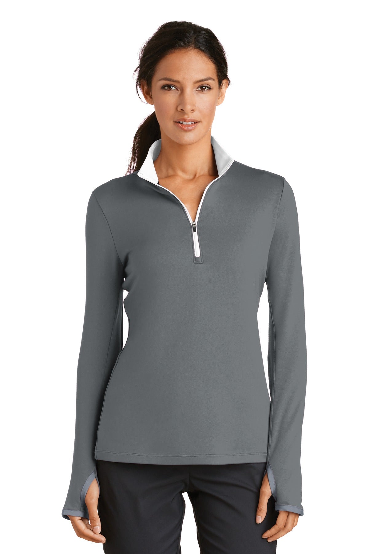 Nike Women's Dri-FIT Stretch 1/2-Zip Cover-Up. - Dark Grey/ White