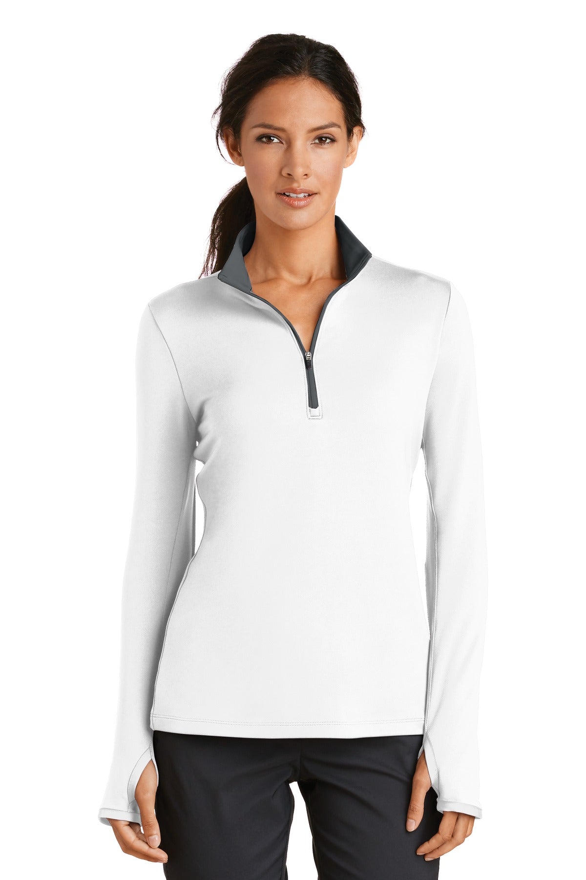 Nike Women's Dri-FIT Stretch 1/2-Zip Cover-Up. - White/ Dark Grey