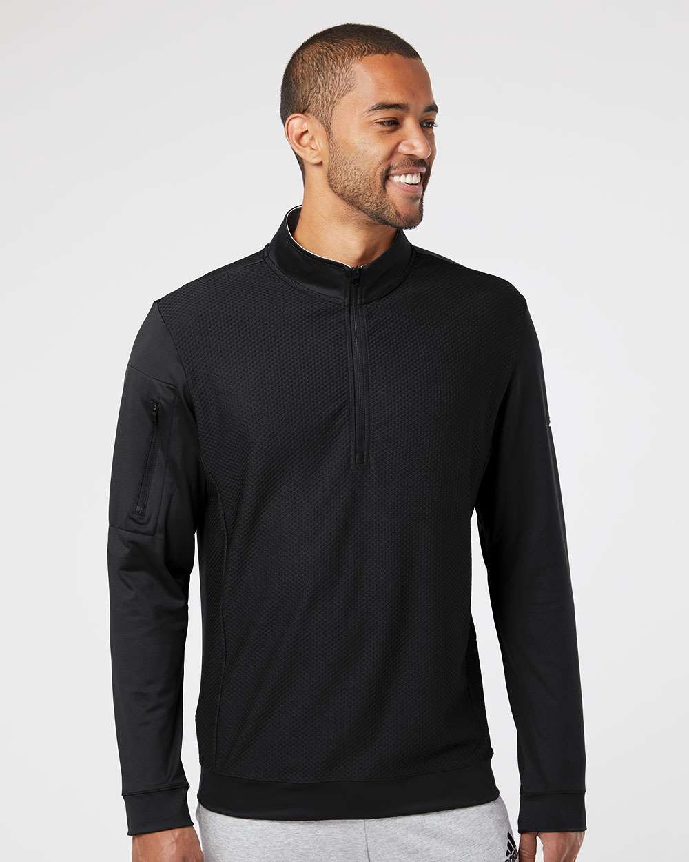 Men's Textured Quarter-Zip Pullover - Black