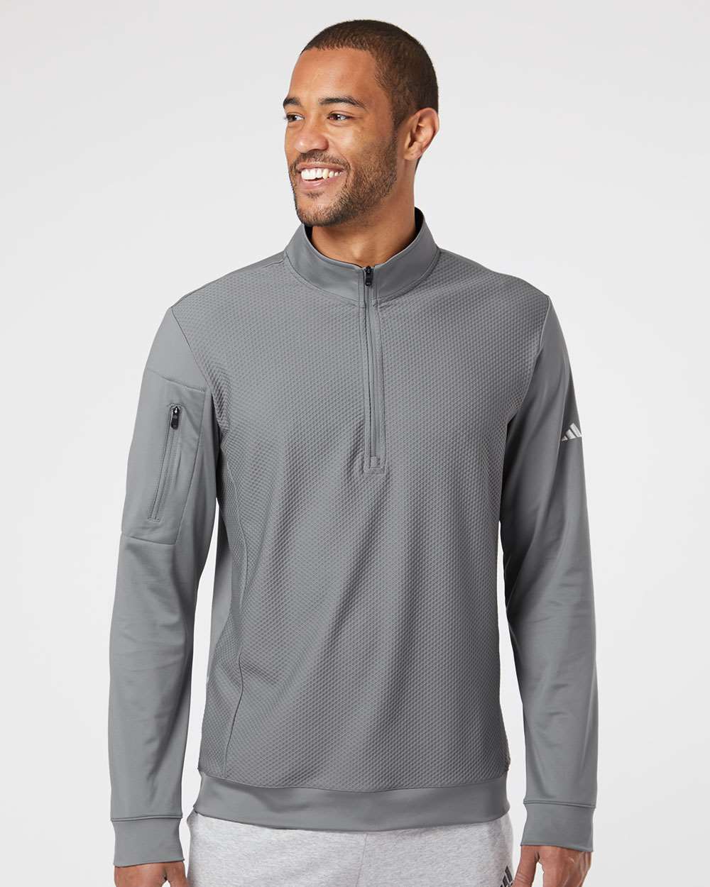 Men's Textured Quarter-Zip Pullover - Grey Three