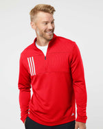 Men's 3-Stripes Double-Knit Quarter-Zip Pullover - Team Collegiate Red/ Grey Two