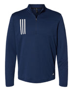 Men's 3-Stripes Double-Knit Quarter-Zip Pullover - Team Navy Blue/ Grey Two