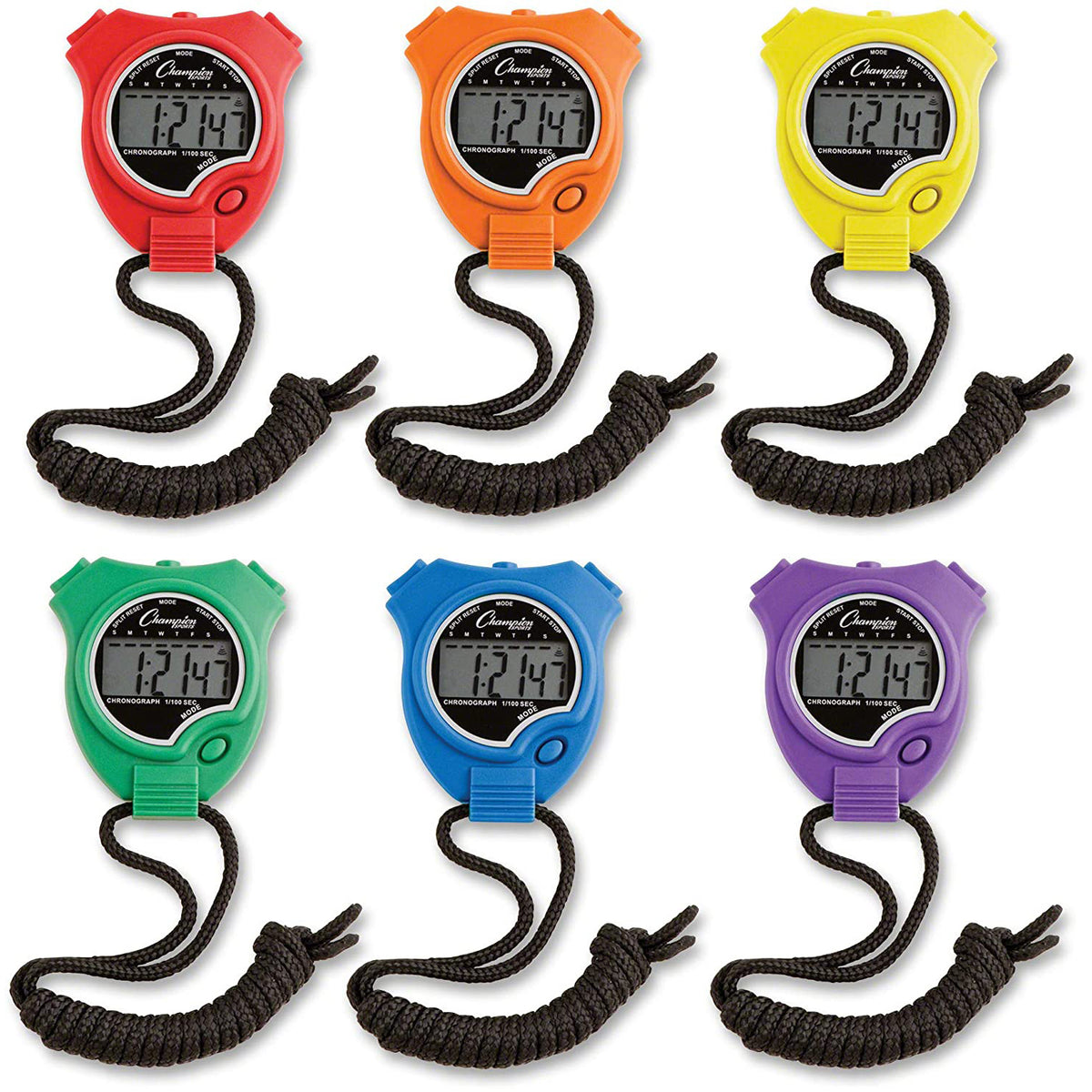Champion Sports Precision Digital Stopwatch - Set of 6 (Assorted Colors)