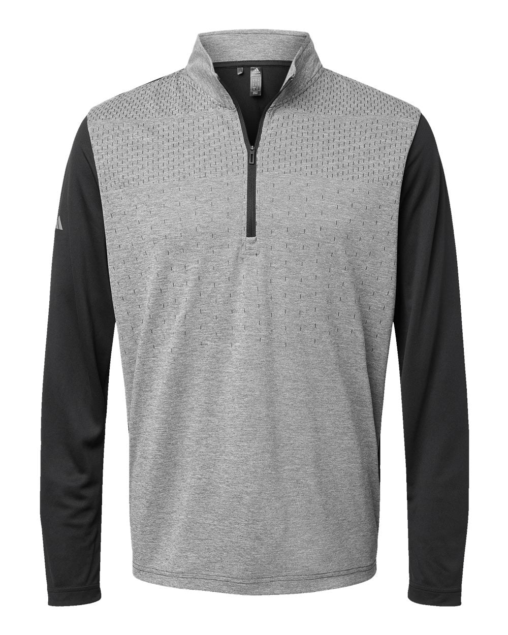 Men's Ultimate365 Heather Block Print Quarter-Zip Pullover - Black Melange/ Black/ Grey Three