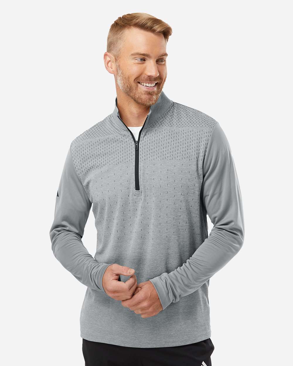 Men's Ultimate365 Heather Block Print Quarter-Zip Pullover - Grey Three Melange/ Grey Three/ Black