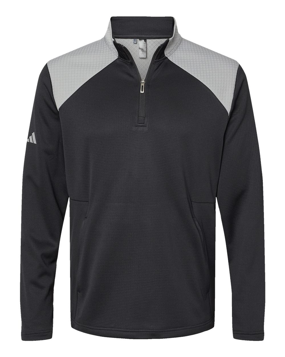 Men's Textured Mixed Media Quarter-Zip Pullover - Black/ Grey Three