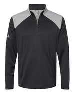 Men's Textured Mixed Media Quarter-Zip Pullover - Black/ Grey Three